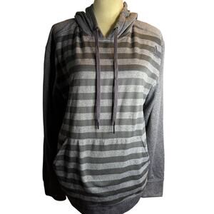 Adidas Vintage ClimaWarm Striped Hoodie Sweatshirt, Gray, Men's Size Large